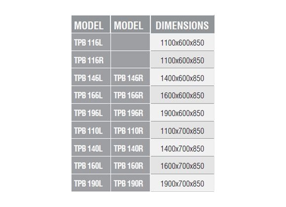 TPB 116L -  طاولة سطح بوليثيلين مع سحاب عدد 4 ورف سفلي