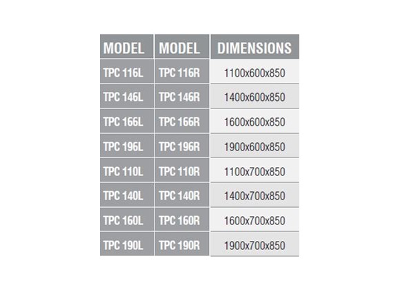 TPC 116L -  طاولة سطح بوليثيلين مع سحاب عدد 1 و رف سفلي